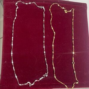 Elegant 14k gold diamond cut chains and Gold and white gold Chain Necklace Set